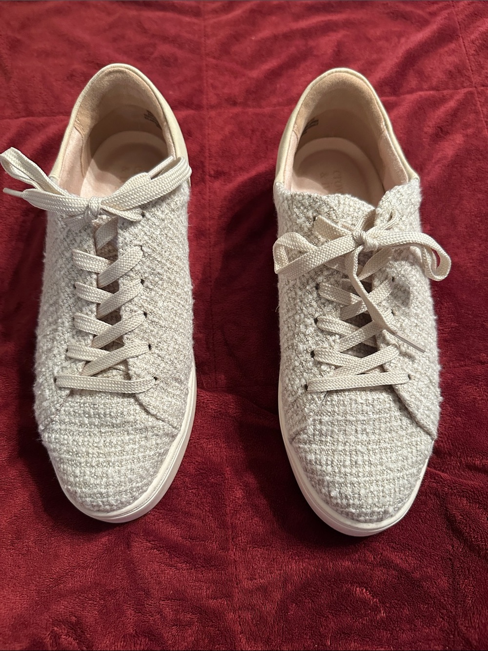 crown & ivy Cream Knit Lace-Up Sneakers for Women